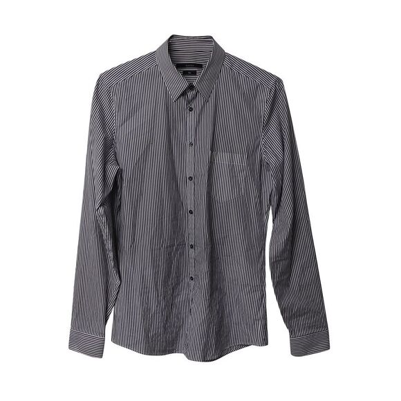 Striped Button Front Slim Fit Shirt in Black and White...